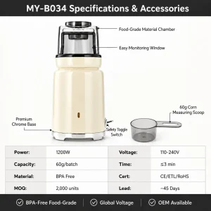 Electric Hot Air Popcorn Machine for Home Use, 1200W