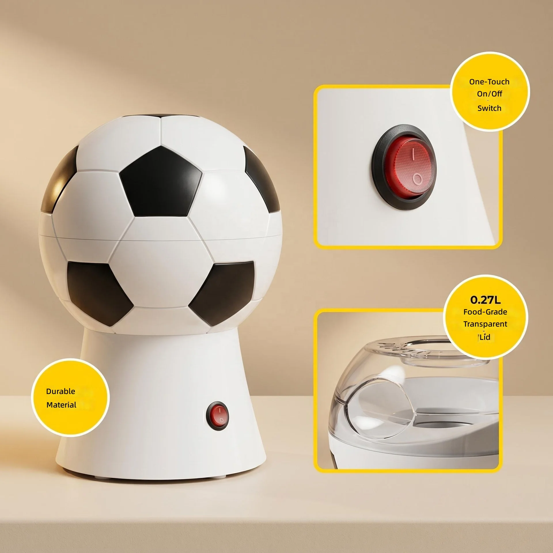 h9bd0b660d8774c7baf34e574a175ff188.webp Fully Automatic Mini Electric Popcorn Maker, Football-Shaped