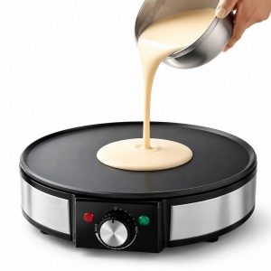 Electric Crepe Maker & Hot Plate with Temperature Control Non-Stick Coating Automatic Function for Thin Pancakes - Black / No Plug Required