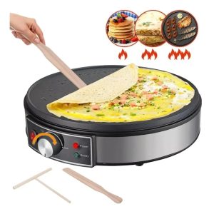 Electric Crepe Maker Machine with Non-stick Griddle Ideal for Pancakes Eggs Tortillas & Lefse with Batter Spreader Crepes Maker