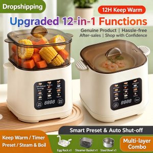 Electric Egg Cooker, 12-in-1 Steamer, 24H Preset, 12H Keep Warm