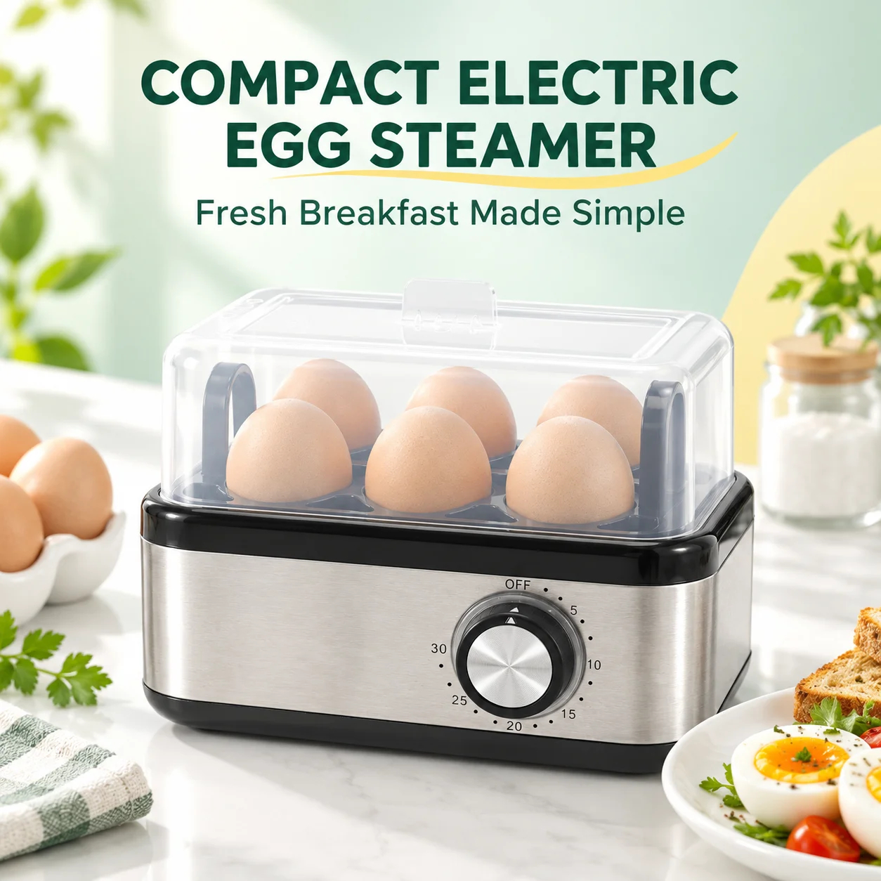 img alibaba1793438913.jpg Electric Egg Cooker, 6-Egg Steamer with 30-Minute Timer, 350W Auto Shut-Off - Silver