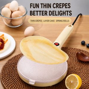 Time Saving 600W Ceramic Coated Rapid Heating Effortless Cleanup Handheld Electric Crepe Maker for Home Kitchen Breakfast