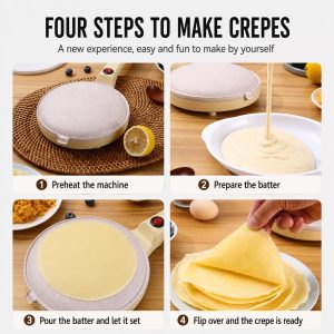 Time Saving 600W Ceramic Coated Rapid Heating Effortless Cleanup Handheld Electric Crepe Maker for Home Kitchen Breakfast