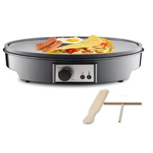 Nonstick Electric Crepe Maker with Adjustable Temperature Control Griddle Hot Plate, Includes Wooden Spatula