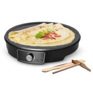 Nonstick Electric Crepe Maker with Adjustable Temperature Control Griddle Hot Plate, Includes Wooden Spatula