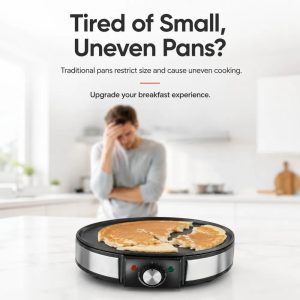 Electric Crepe Maker & Hot Plate with Temperature Control Non-Stick Coating Automatic Function for Thin Pancakes