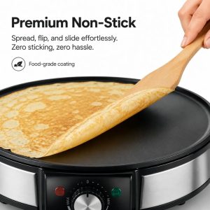 Electric Crepe Maker & Hot Plate with Temperature Control Non-Stick Coating Automatic Function for Thin Pancakes