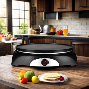 Household Automatic Electric Crepe Pancake Maker with Non-stick Reversible Die-Casting Plate Temperature Control & LED Indicator