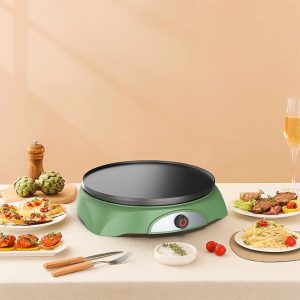 Household Automatic Electric Crepe Pancake Maker with Non-stick Reversible Die-Casting Plate Temperature Control & LED Indicator