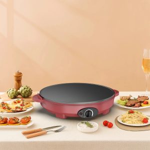 Household Automatic Electric Crepe Pancake Maker with Non-stick Reversible Die-Casting Plate Temperature Control & LED Indicator