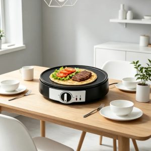 300mm Diameter Detachable Reversible Cooking Griddle and Pancake Plate 2 in 1 Baking With Non-Stick Coat Rotating Crepe Maker