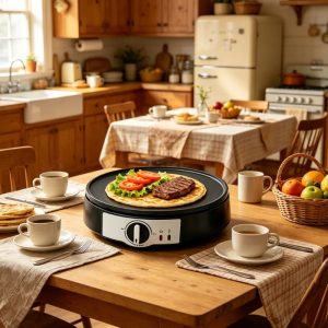 300mm Diameter Detachable Reversible Cooking Griddle and Pancake Plate 2 in 1 Baking With Non-Stick Coat Rotating Crepe Maker