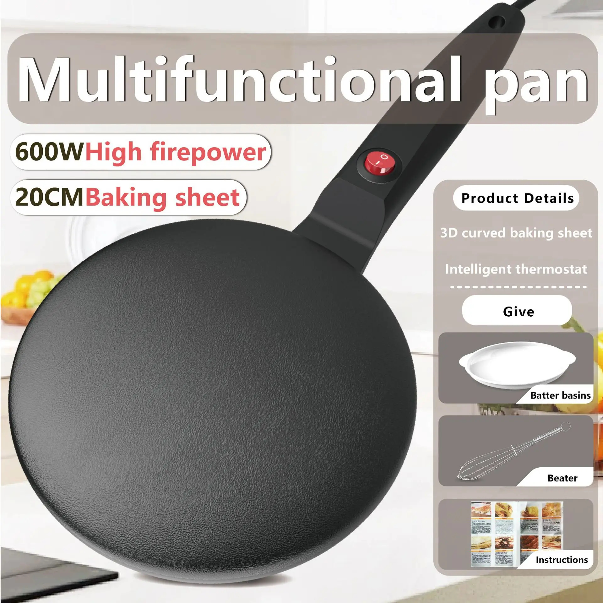 img alibaba 1792568292.jpeg Electric Griddle Single-sided Heating Compact Pancake Maker Electric Griddle Thin Pancake Machine Cooking Plate Pancake Maker - Black / No Plug Required