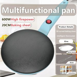 Electric Griddle Single-sided Heating Compact Pancake Maker Electric Griddle Thin Pancake Machine Cooking Plate Pancake Maker - Blue / No Plug Required