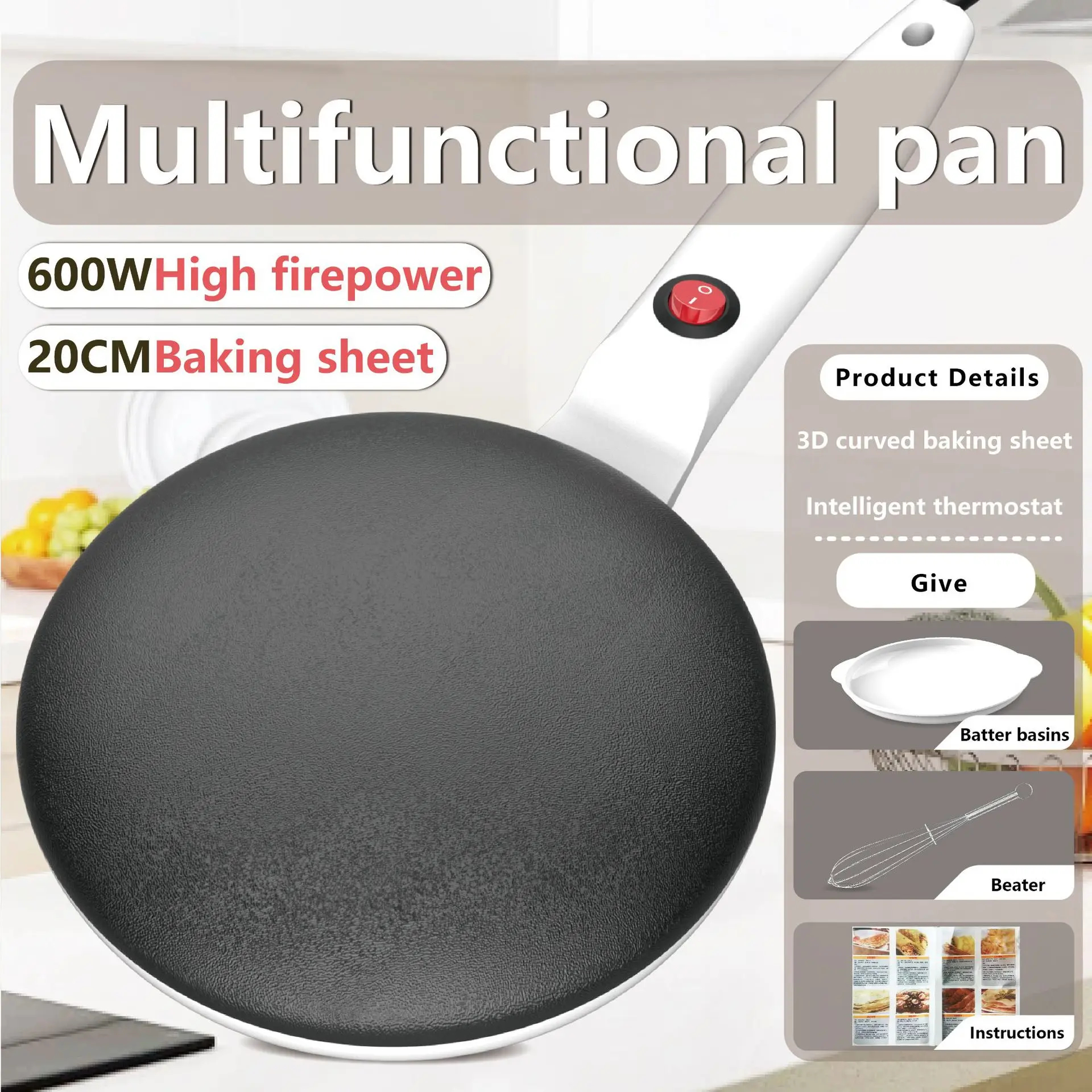 img alibaba 1792568310.jpeg Electric Griddle Single-sided Heating Compact Pancake Maker Electric Griddle Thin Pancake Machine Cooking Plate Pancake Maker - White / No Plug Required