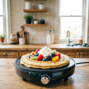 Healthy Household Breakfast Maker Electric 1000W Non-Stick Pancake Maker Temperature Control LED Indicator Portable for Crepes