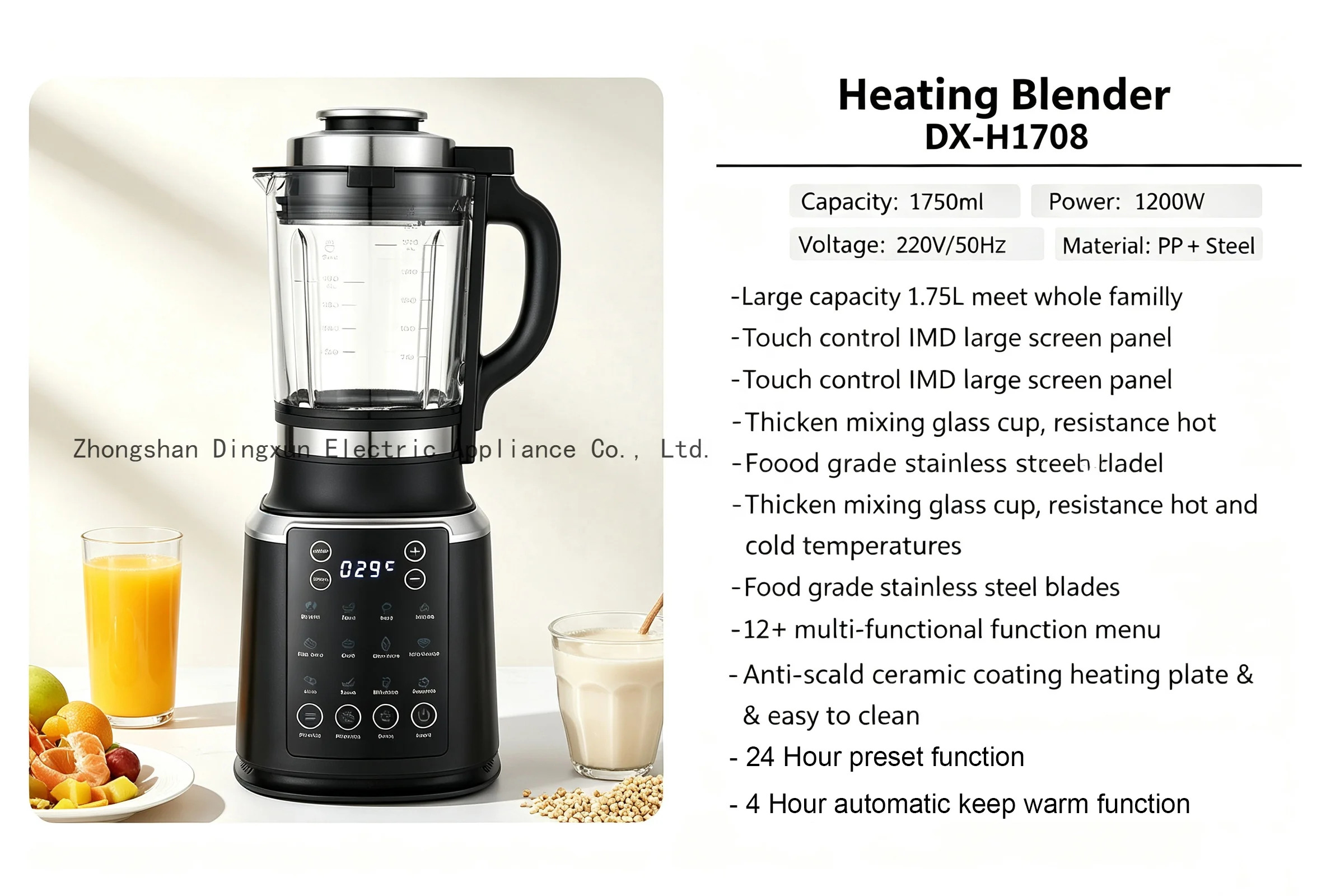 img alibaba 1792635222.jpeg Custom Color Heating Blender 800W High Borosilicate Glass Jar Electric Smoothie Maker 12-In-1 Touchpad Control Household Mixer