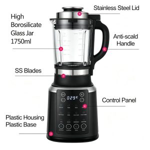 Custom Color Heating Blender 800W High Borosilicate Glass Jar Electric Smoothie Maker 12-In-1 Touchpad Control Household Mixer