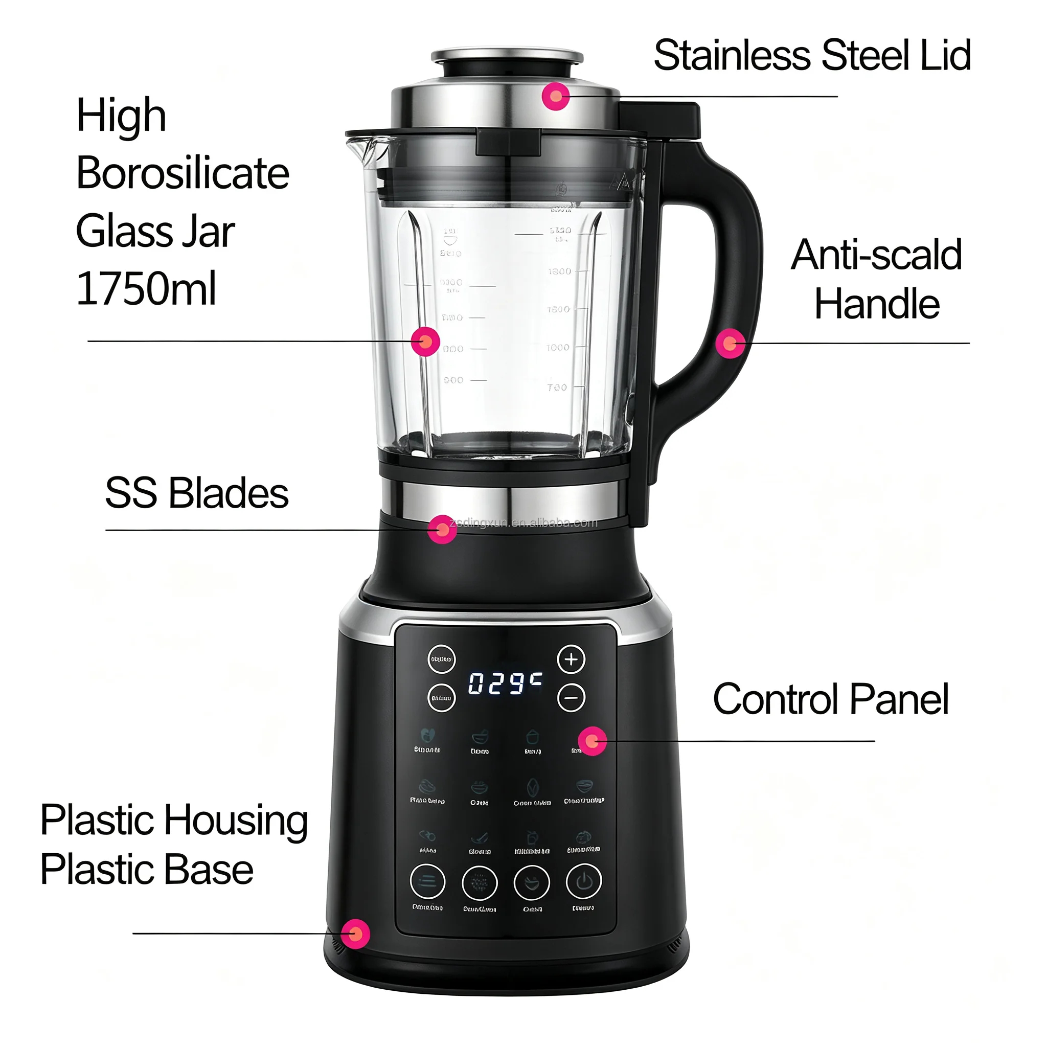 img alibaba 1792635232.jpeg Custom Color Heating Blender 800W High Borosilicate Glass Jar Electric Smoothie Maker 12-In-1 Touchpad Control Household Mixer