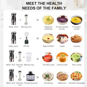Multifunctional Powerful 1500W Commercial Immersion 5-in-1 Low Noise Stainless Steel Juicer Hand Stick Blender Household Hotel