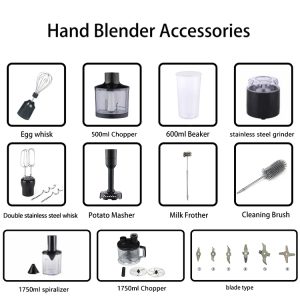 Kitchen Appliance Multifunction Immersion 1000W LED Stainless Steel Stick Mixer Dc Motor Electric Hand Blender for Sale