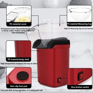 High-Efficient Electric Oil-Free Automatic Red Popcorn Maker Fast Popping for Household Use