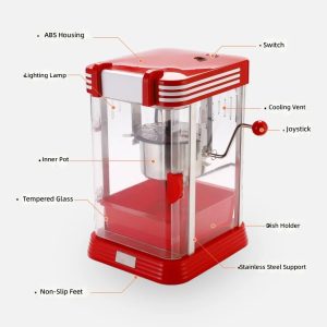 Plug-in Large Capacity Compact Popcorn Maker with PP/PC Material for Household Use - Red