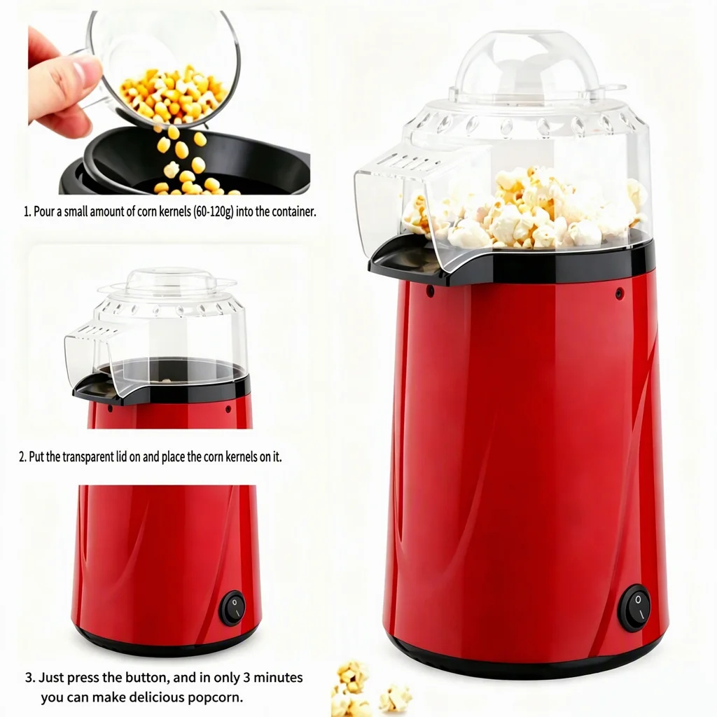 img alibaba 1793070036.jpeg Household Hot-air Popcorn Machine Oil-free Low-fat Ready in 2 Minutes Available Any Color 1200W