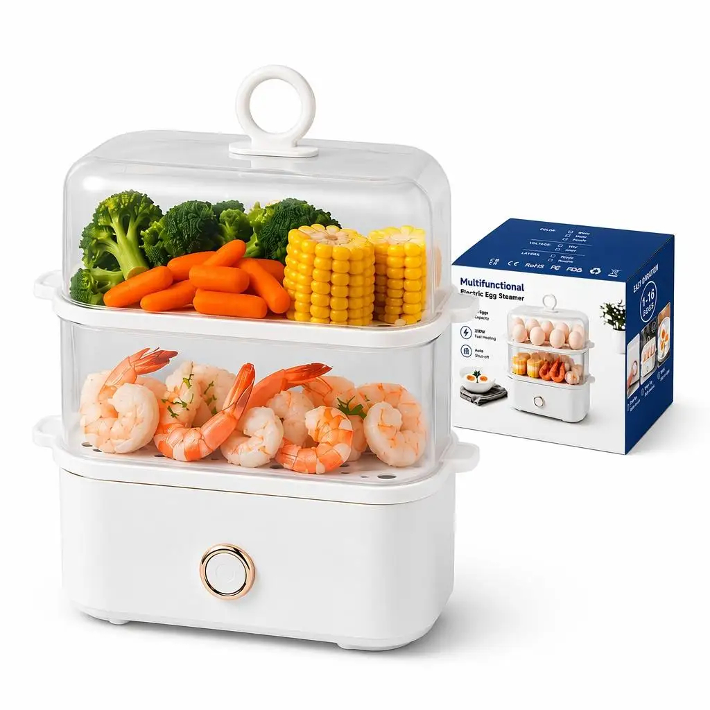 img alibaba 1793438799.jpeg Egg Electric Steamer, Double-Layer, Auto Shut-Off - White