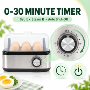 Electric Egg Cooker, 6-Egg Steamer with 30-Minute Timer, 350W Auto Shut-Off