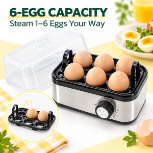 Electric Egg Cooker, 6-Egg Steamer with 30-Minute Timer, 350W Auto Shut-Off