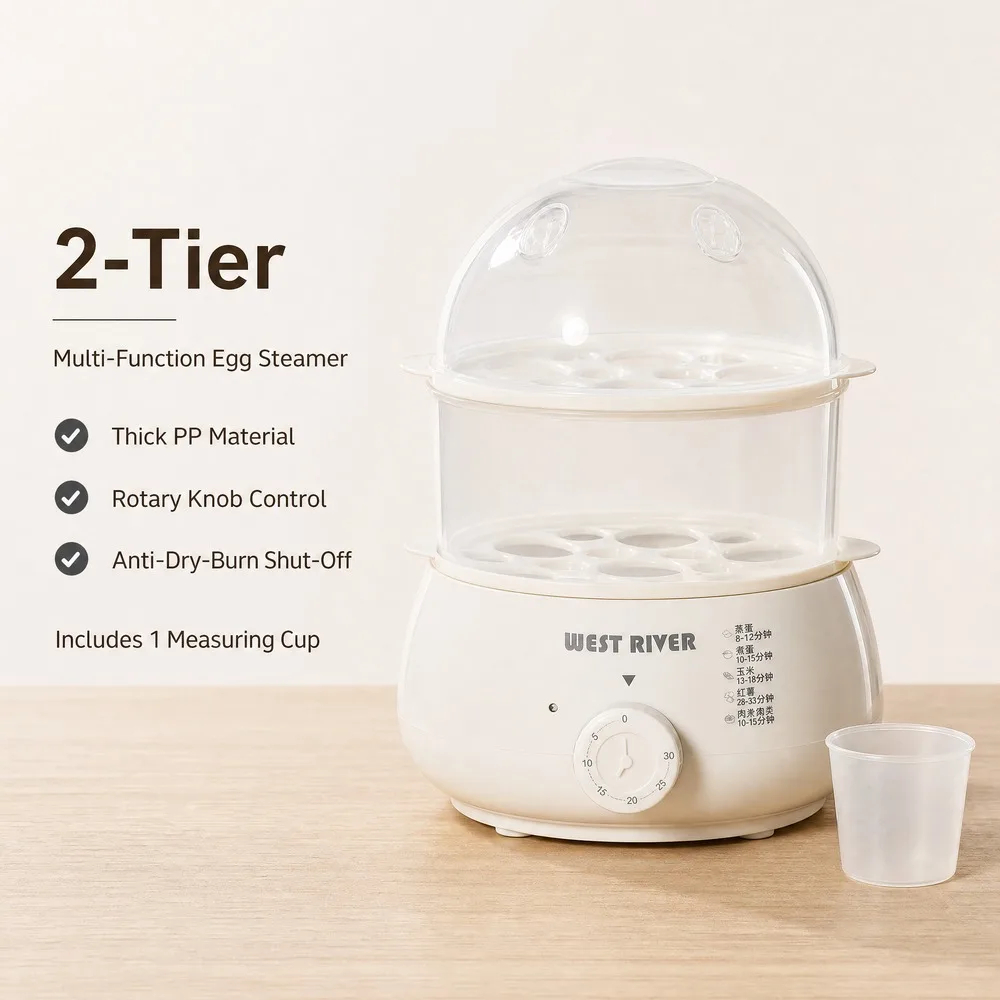 img alibaba 1793439210.jpeg Electric Egg Steamer, 3-Tier Cooker with Detachable Trays - Double Layer / 220-240V