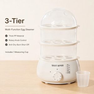 Electric Egg Steamer, 3-Tier Cooker with Detachable Trays - Triple Layer / 220-240V
