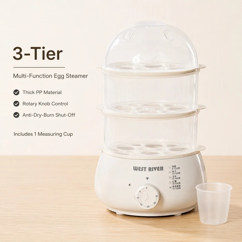 img alibaba 1793439217.jpeg Electric Egg Steamer, 3-Tier Cooker with Detachable Trays - Triple Layer / 220-240V