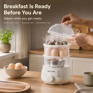 Electric Egg Steamer, 3-Tier Cooker with Detachable Trays