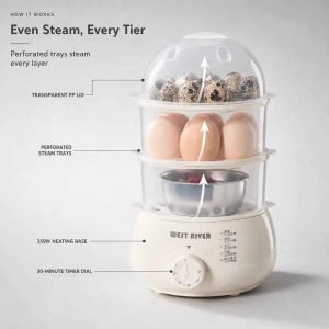 Electric Egg Steamer, 3-Tier Cooker with Detachable Trays